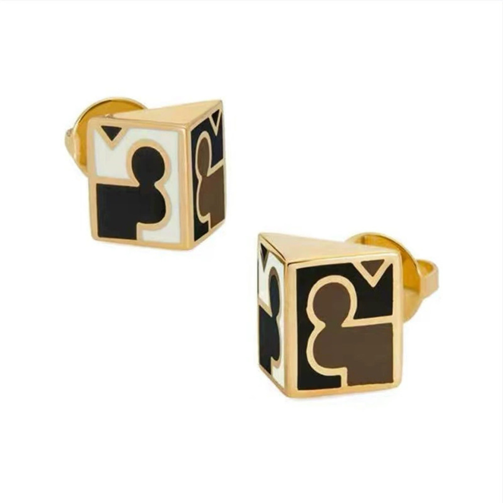 Tory Burch Gold Plated Puzzle Block Earrings Black White Enamel
